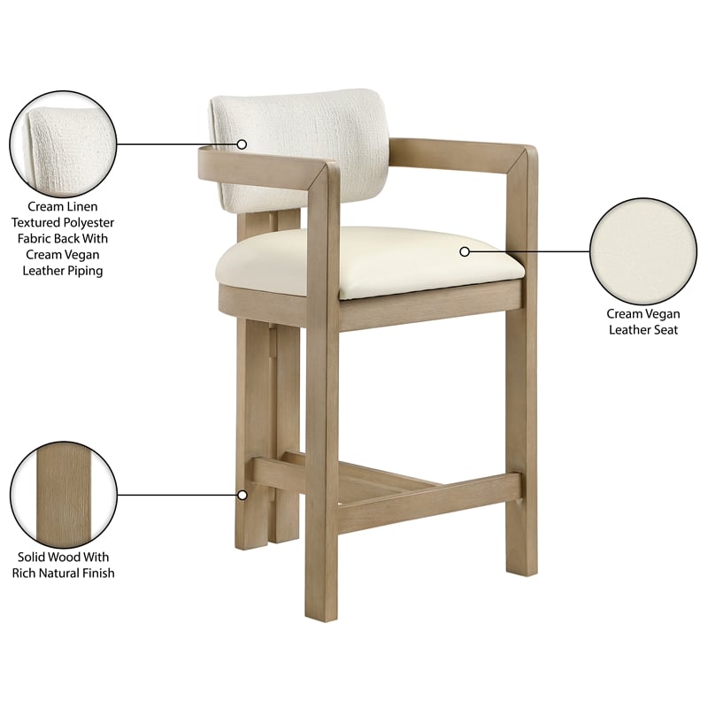 Meridian Furniture Ravina Cream Vegan Leather and Linen Textured Counter Stool