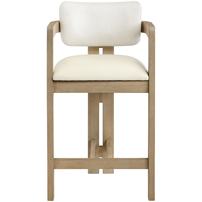 Meridian Furniture Ravina Cream Vegan Leather and Linen Textured Counter Stool