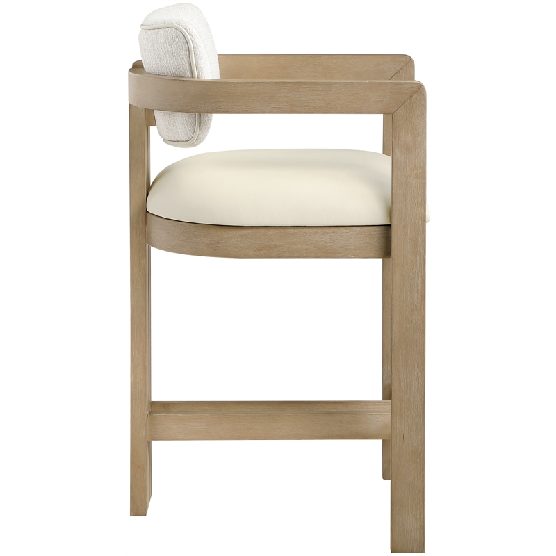 Meridian Furniture Ravina Cream Vegan Leather and Linen Textured Counter Stool
