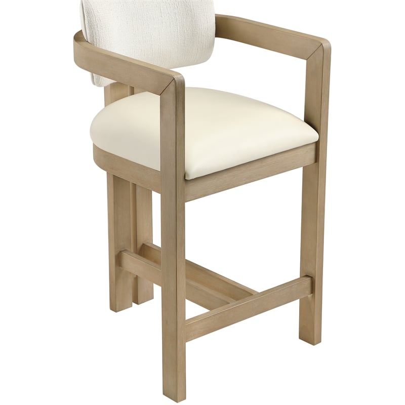 Meridian Furniture Ravina Cream Vegan Leather and Linen Textured Counter Stool
