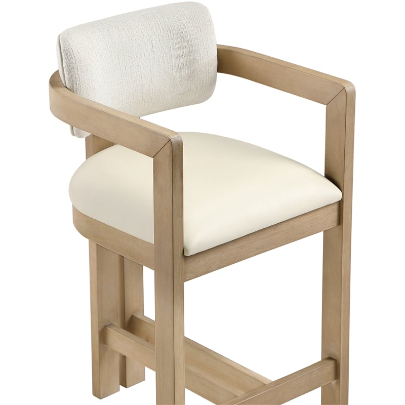Meridian Furniture Ravina Cream Vegan Leather and Linen Textured Counter Stool