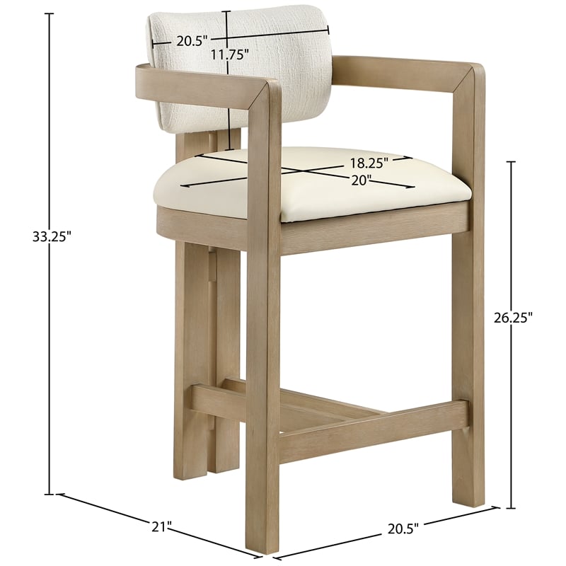 Meridian Furniture Ravina Cream Vegan Leather and Linen Textured Counter Stool