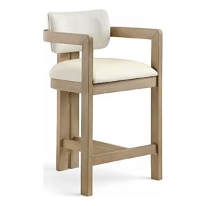 Meridian Furniture Ravina Cream Vegan Leather and Linen Textured Counter Stool