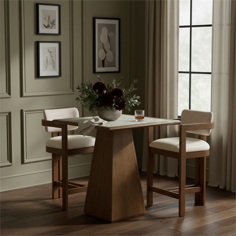 Meridian Furniture Ravina Beige Vegan Leather and Linen Textured Counter Stool