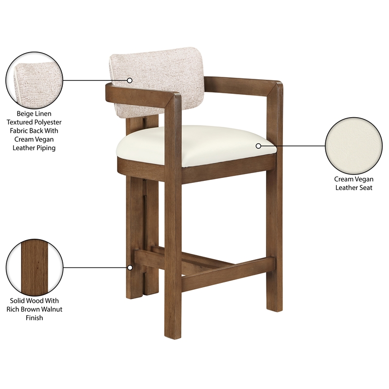 Meridian Furniture Ravina Beige Vegan Leather and Linen Textured Counter Stool