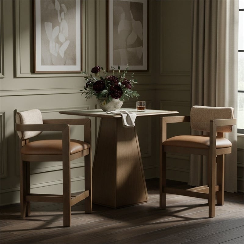 Meridian Furniture Ravina Cognac Vegan Leather and Linen Textured Counter Stool