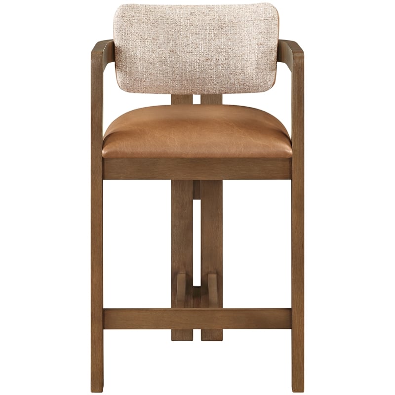 Meridian Furniture Ravina Cognac Vegan Leather and Linen Textured Counter Stool
