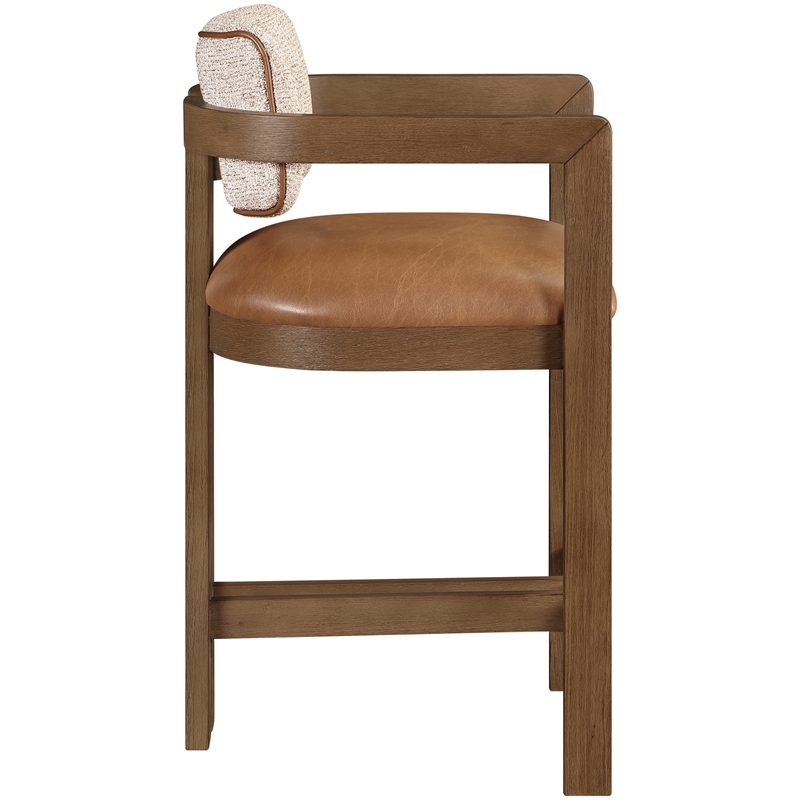 Meridian Furniture Ravina Cognac Vegan Leather and Linen Textured Counter Stool