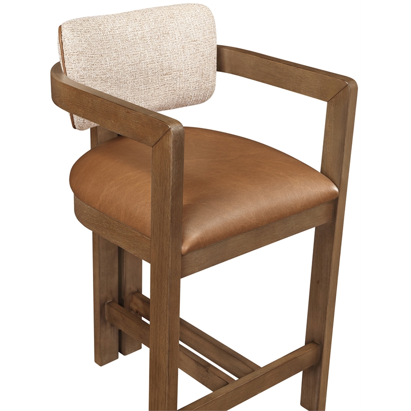 Meridian Furniture Ravina Cognac Vegan Leather and Linen Textured Counter Stool