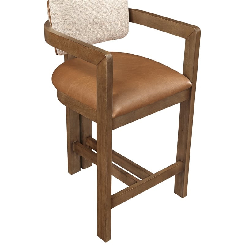 Meridian Furniture Ravina Cognac Vegan Leather and Linen Textured Counter Stool