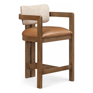 Meridian Furniture Ravina Cognac Vegan Leather and Linen Textured Counter Stool