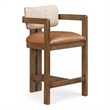 Meridian Furniture Ravina Cognac Vegan Leather and Linen Textured Counter Stool