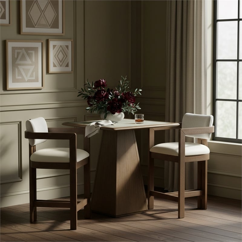 Meridian Furniture Ravina Cream Vegan Leather and Linen Textured Counter Stool