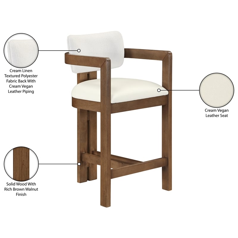 Meridian Furniture Ravina Cream Vegan Leather and Linen Textured Counter Stool