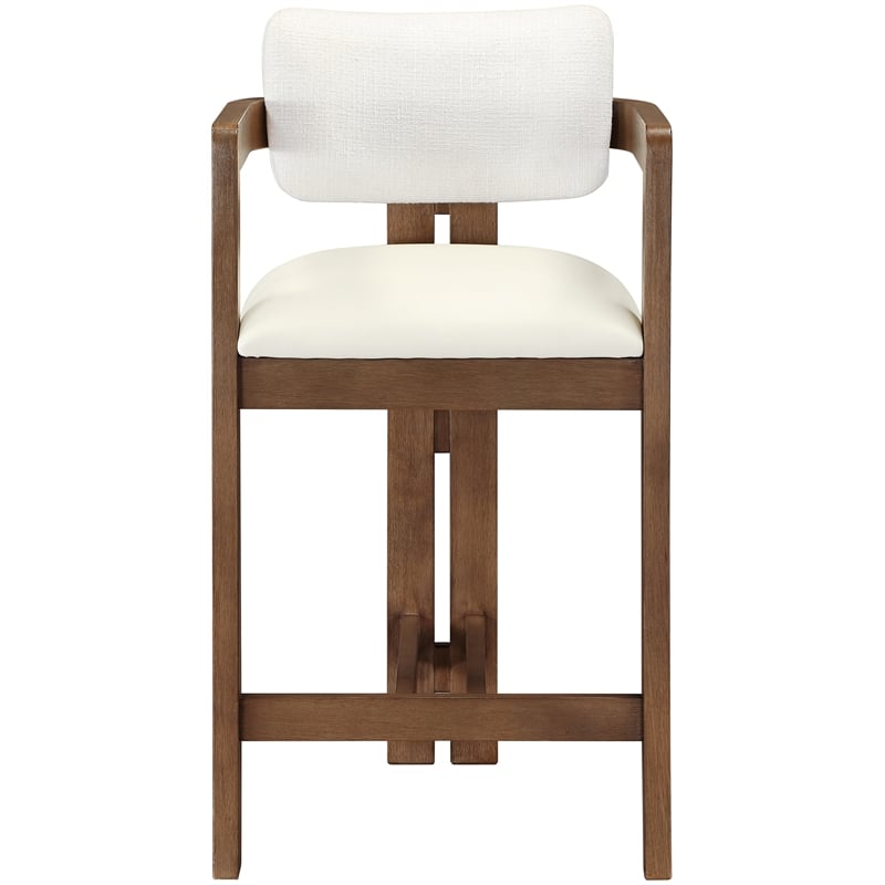 Meridian Furniture Ravina Cream Vegan Leather and Linen Textured Counter Stool
