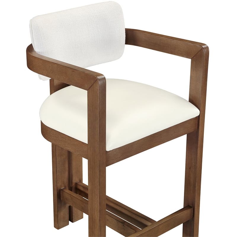 Meridian Furniture Ravina Cream Vegan Leather and Linen Textured Counter Stool