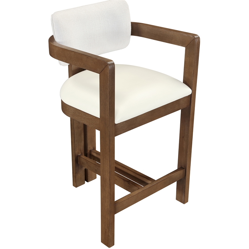 Meridian Furniture Ravina Cream Vegan Leather and Linen Textured Counter Stool