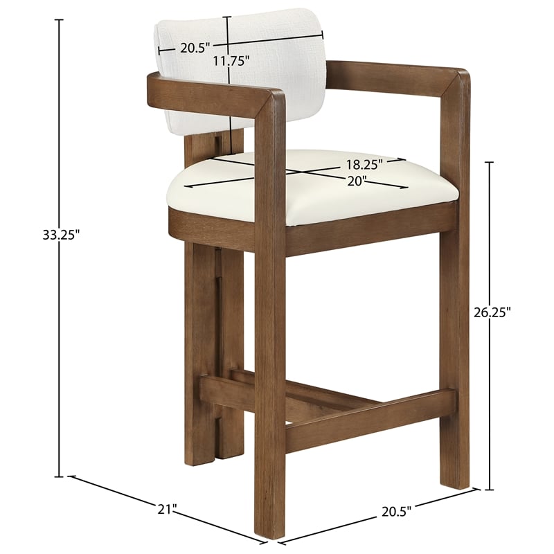 Meridian Furniture Ravina Cream Vegan Leather and Linen Textured Counter Stool