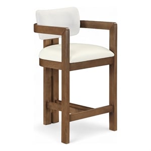 Meridian Furniture Ravina Cream Vegan Leather and Linen Textured Counter Stool