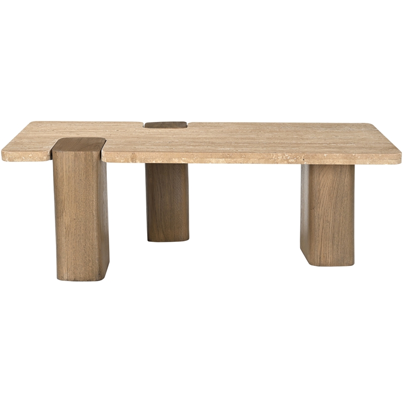 Meridian Furniture Ravenna Natural Genuine Travertine and Oak Wood Coffee Table
