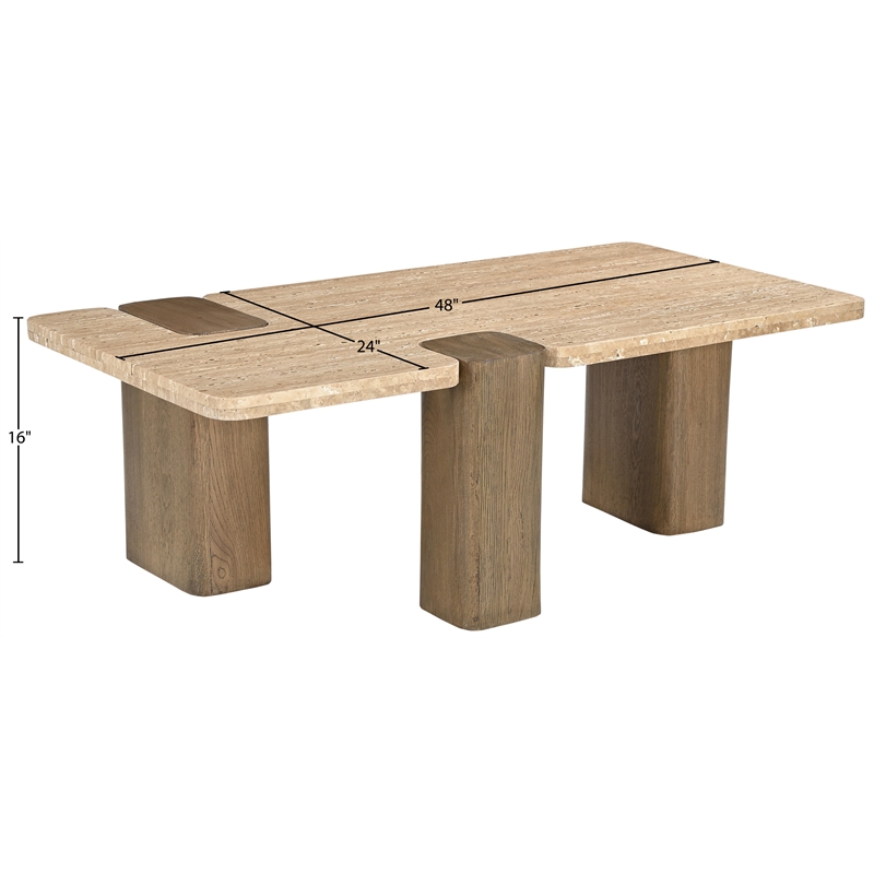 Meridian Furniture Ravenna Natural Genuine Travertine and Oak Wood Coffee Table