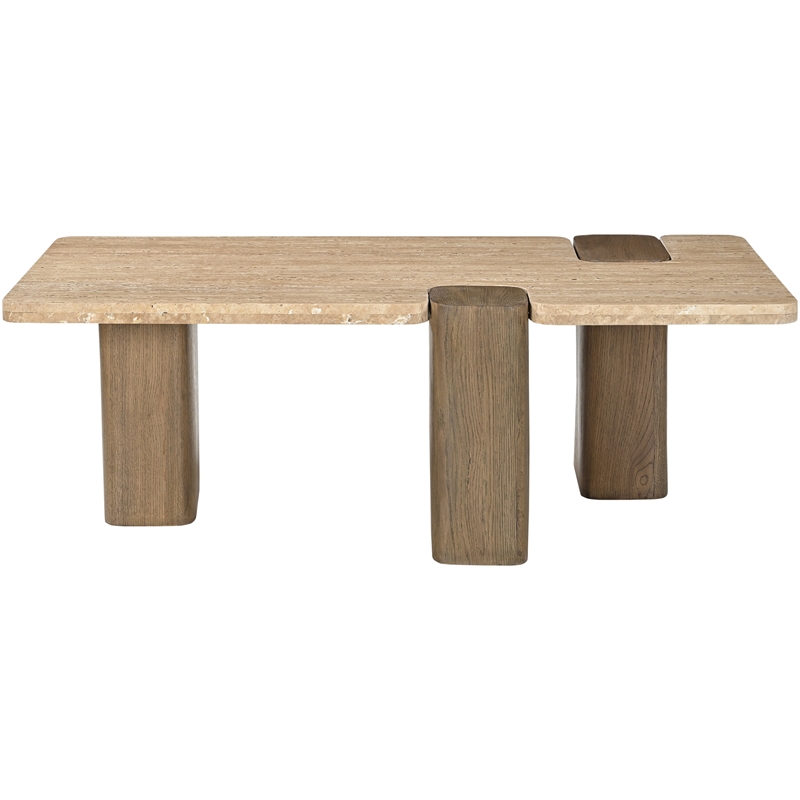 Meridian Furniture Ravenna Natural Genuine Travertine and Oak Wood Coffee Table