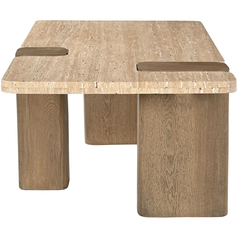 Meridian Furniture Ravenna Natural Genuine Travertine and Oak Wood Coffee Table