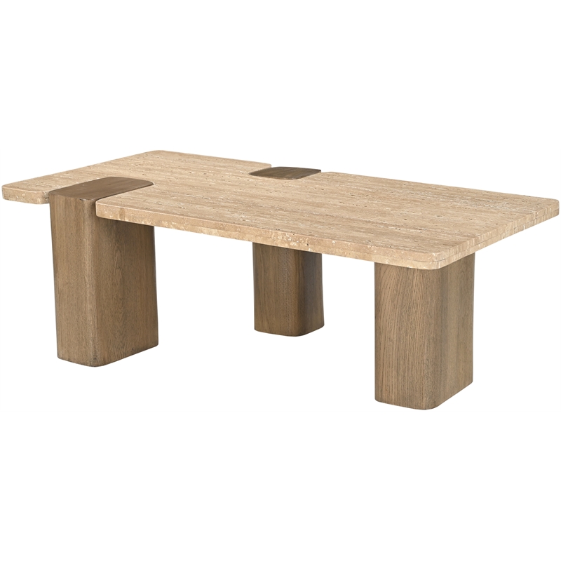 Meridian Furniture Ravenna Natural Genuine Travertine and Oak Wood Coffee Table