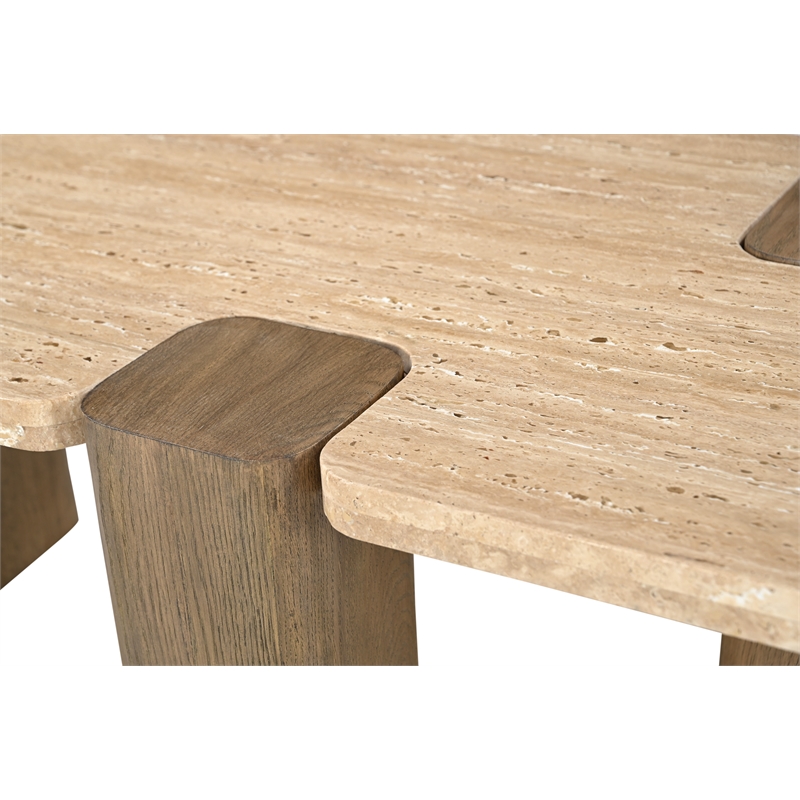 Meridian Furniture Ravenna Natural Genuine Travertine and Oak Wood Coffee Table