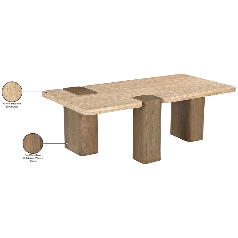 Meridian Furniture Ravenna Natural Genuine Travertine and Oak Wood Coffee Table