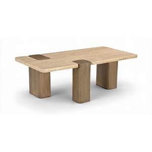 Meridian Furniture Ravenna Natural Genuine Travertine and Oak Wood Coffee Table