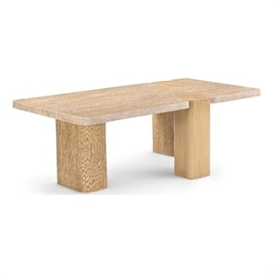 Meridian Furniture Ravenna Natural Genuine Travertine and Oak Wood Coffee Table