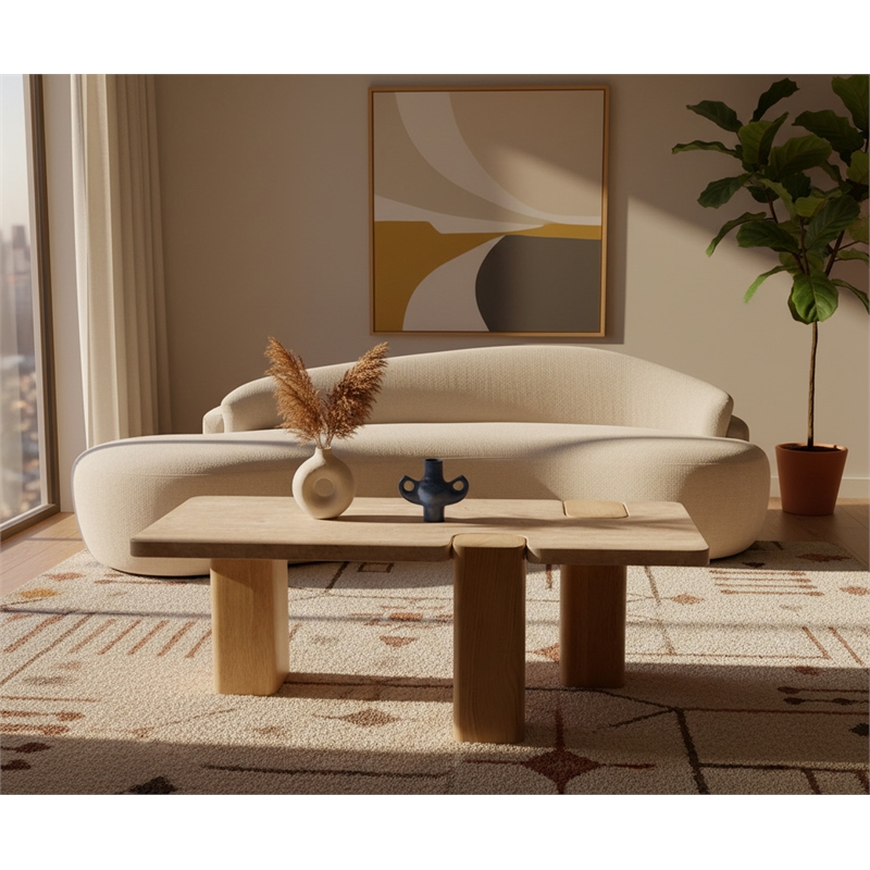 Meridian Furniture Ravenna Natural Genuine Travertine and Oak Wood Coffee Table