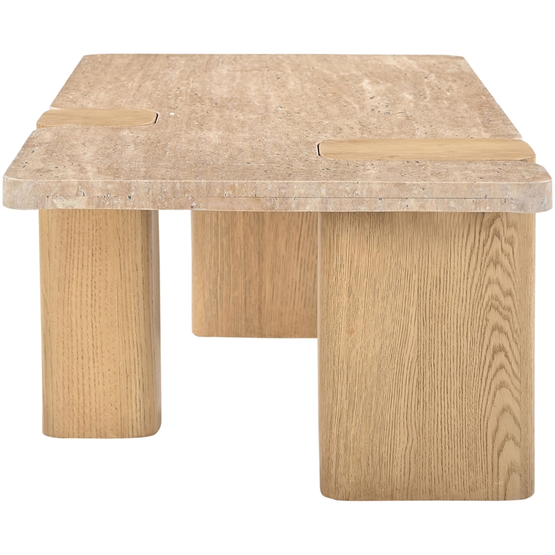 Meridian Furniture Ravenna Natural Genuine Travertine and Oak Wood Coffee Table