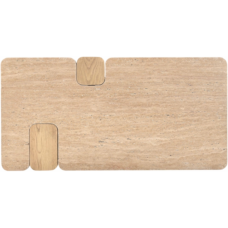 Meridian Furniture Ravenna Natural Genuine Travertine and Oak Wood Coffee Table