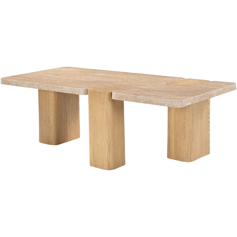 Meridian Furniture Ravenna Natural Genuine Travertine and Oak Wood Coffee Table