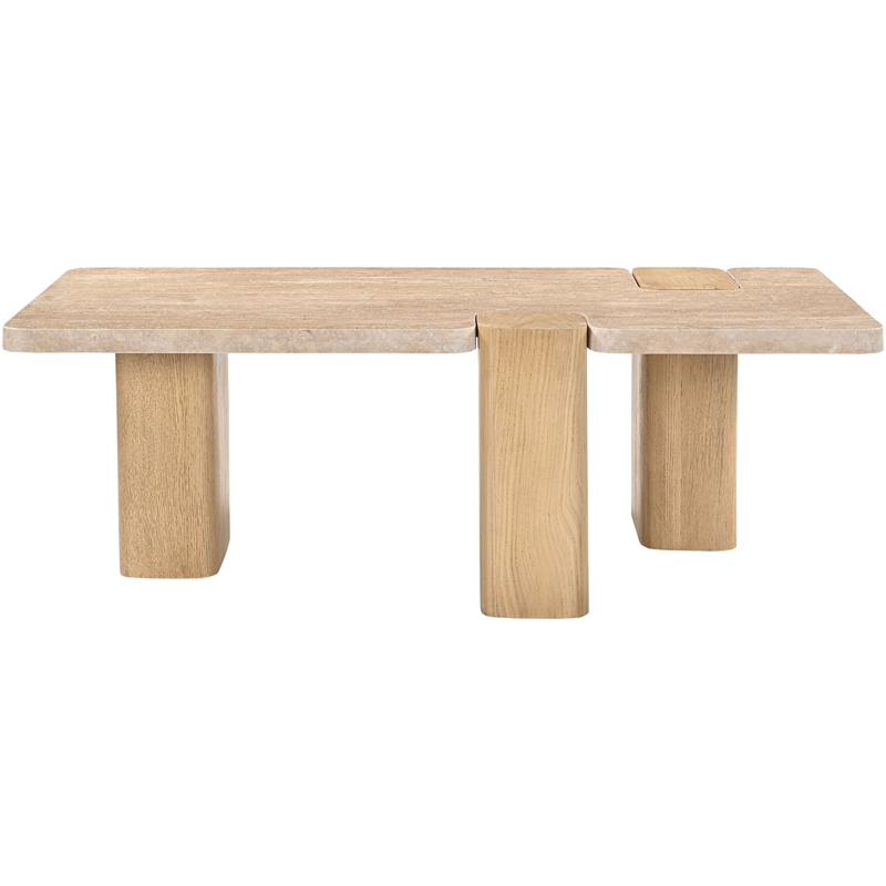 Meridian Furniture Ravenna Natural Genuine Travertine and Oak Wood Coffee Table