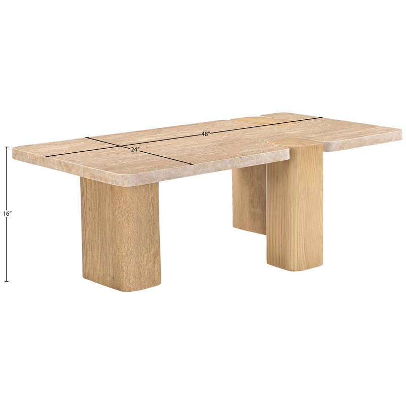 Meridian Furniture Ravenna Natural Genuine Travertine and Oak Wood Coffee Table