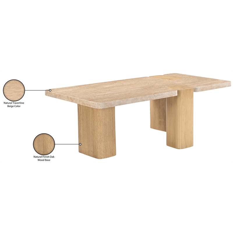Meridian Furniture Ravenna Natural Genuine Travertine and Oak Wood Coffee Table