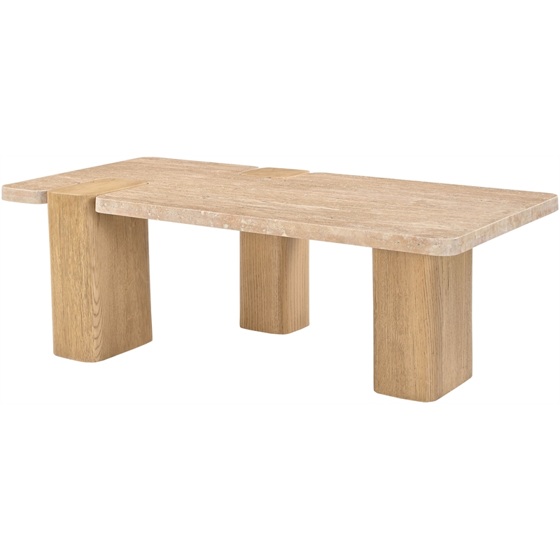 Meridian Furniture Ravenna Natural Genuine Travertine and Oak Wood Coffee Table