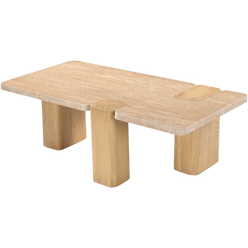 Meridian Furniture Ravenna Natural Genuine Travertine and Oak Wood Coffee Table