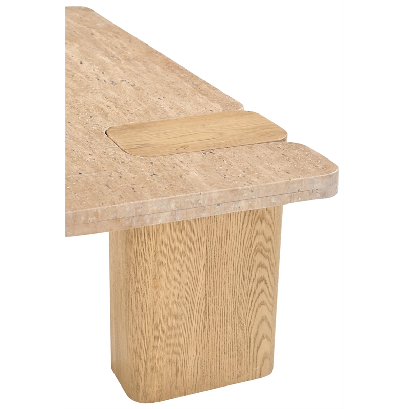 Meridian Furniture Ravenna Natural Genuine Travertine and Oak Wood Coffee Table