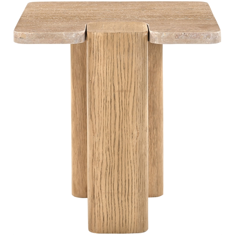 Meridian Furniture Ravenna Natural Genuine Travertine and Oak Wood End Table