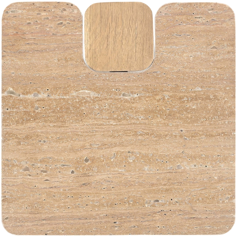 Meridian Furniture Ravenna Natural Genuine Travertine and Oak Wood End Table