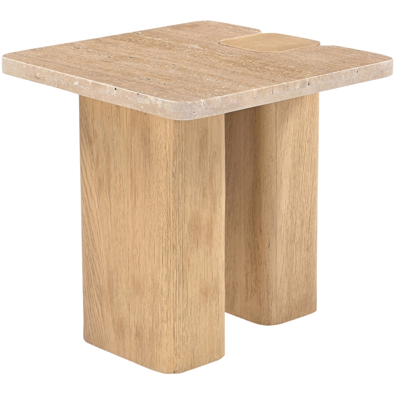 Meridian Furniture Ravenna Natural Genuine Travertine and Oak Wood End Table