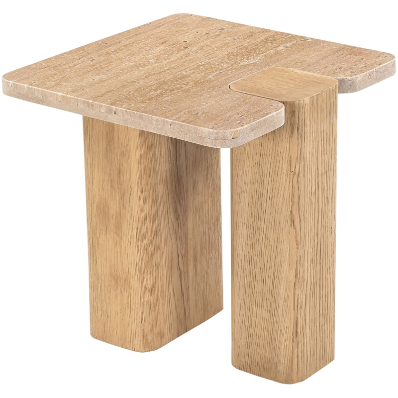Meridian Furniture Ravenna Natural Genuine Travertine and Oak Wood End Table