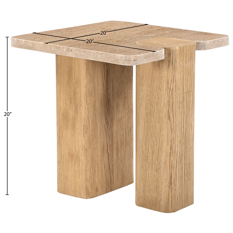 Meridian Furniture Ravenna Natural Genuine Travertine and Oak Wood End Table