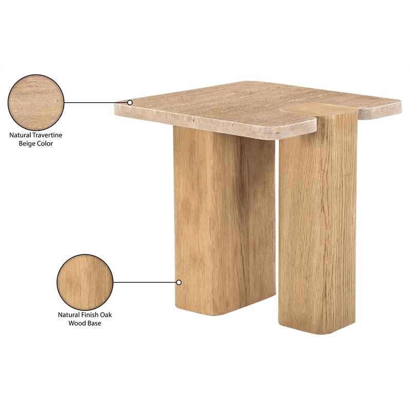 Meridian Furniture Ravenna Natural Genuine Travertine and Oak Wood End Table
