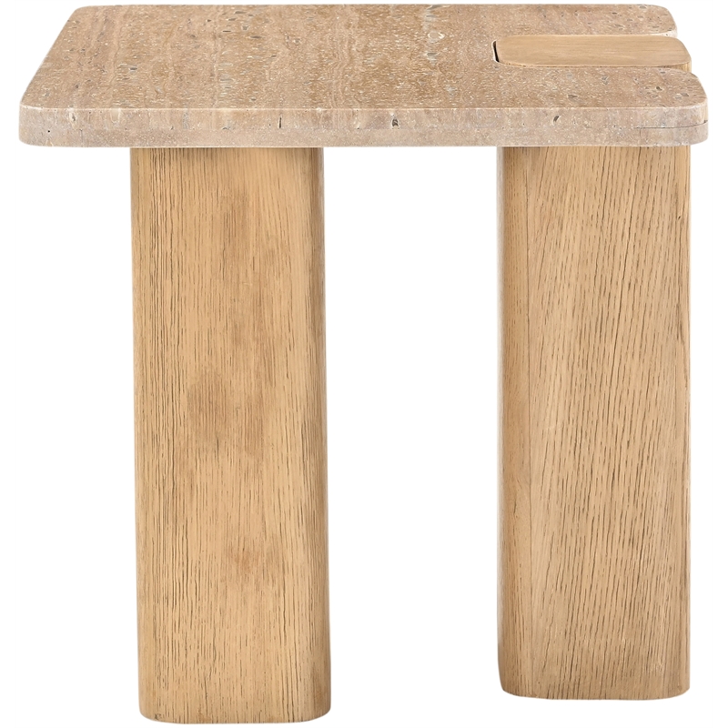 Meridian Furniture Ravenna Natural Genuine Travertine and Oak Wood End Table