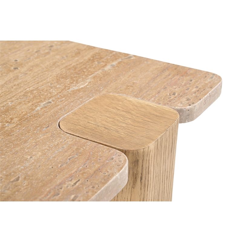 Meridian Furniture Ravenna Natural Genuine Travertine and Oak Wood End Table